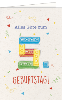 Geburtstagskarte zum 5. Geburtstag mit Bausteinmotiv