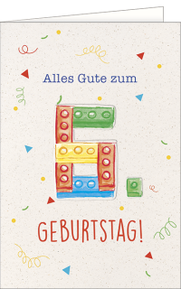 Geburtstagskarte zum 6. Geburtstag mit Bausteinmotiv