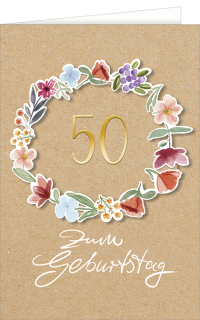 Geburtstagskarte zum 50. mit einem Kranz
