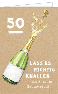 Geburtstagskarte zum 50. Sektflasche