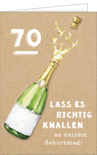 Geburtstagskarte zum 70. Sektflasche