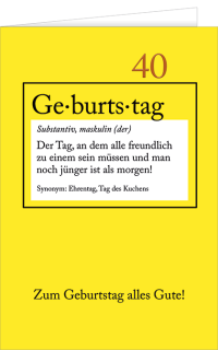 Geburtstagskarte Wörterbuch 40