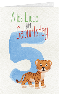 Kindergeburtstagskarte Tiger zum 5.