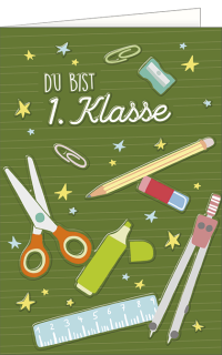 Einschulungskarte Schreibutensilien