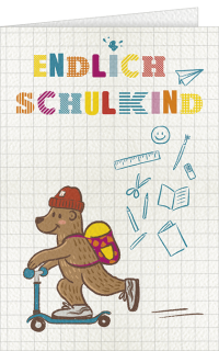 Schulanfangskarte mit einem Bären und Text