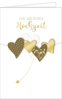 Goldhochzeitskarte 4 Herzen