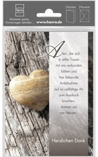 Danksagungskarte 5er Set mit Herz