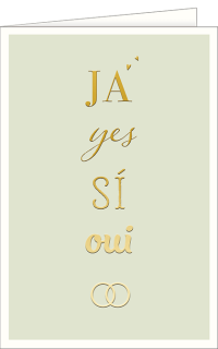 Hochzeitskarte "ja, yes, sí, oui"