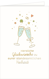 Hochzeitskarte mit Champagnergl&auml;ser und Text |