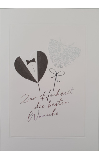Hochzeitskarte mit Frack und Brautkleid
