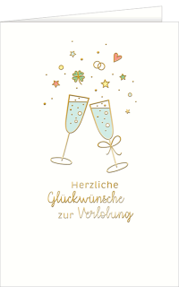Verlobungskarte mit Champagnergläser und Text |