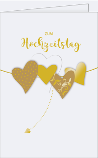 Gl&uuml;ckwunschkarte zum Hochzeitstag - Goldene Herzen
